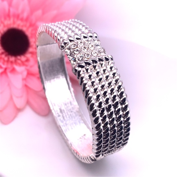 Silver Tone Hinge Bracelet with Crystals - Picture 2 of 6